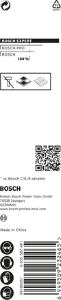 Broca de cerámica dura Bosch EXPERT HEX-9 para azulejos.