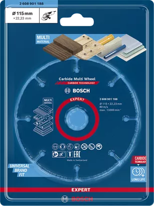 Disco de corte de carburo Bosch EXPERT Multi Material 115×22,23 mm.