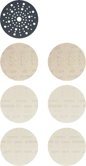 Kit de inicio Bosch EXPERT M480 con discos de lijado de 150 mm para lijadoras orbitales aleatorias.