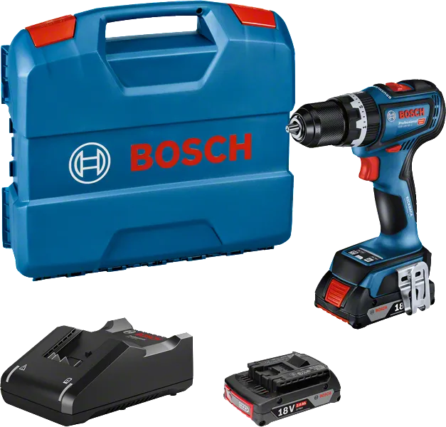 Taladro a batería Bosch GSB 18V-90 C con maletín y cargador.