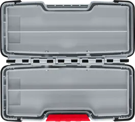 Caja Bosch PRO Tough Box pequeña para accesorios, estuche abierto.
