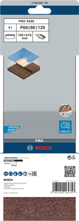 Banda de lijado Bosch PRO X440 de 100x610 mm para madera y metal.