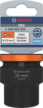 Vaso de impacto Bosch PRO de 3/4 de pulgada (22 mm) para fijaciones de alta resistencia.