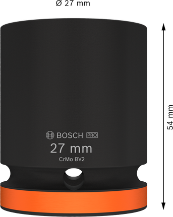 Vaso de impacto Bosch PRO de 3/4" (27 mm) con una longitud de 54 mm.