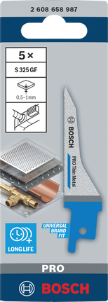 Hojas de sierra de calar Bosch PRO Thin Metal S325GF BIM, paquete de 5 unidades.