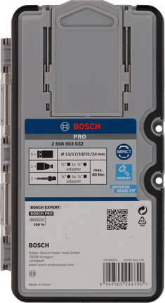 Juego de llaves de impacto Bosch PRO con adaptador, 7 piezas.