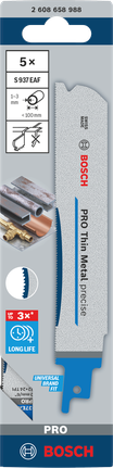 Paquete de 5 hojas de sierra Bosch PRO Thin Metal Precise S937EAF.