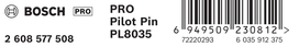 Etiqueta Bosch PRO Pilot Pin PL8035 con código de barras.