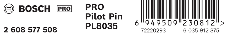 Etiqueta Bosch PRO Pilot Pin PL8035 con código de barras.