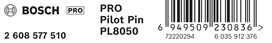 Etiqueta Bosch PRO Pilot Pin PL8050 con código de barras.