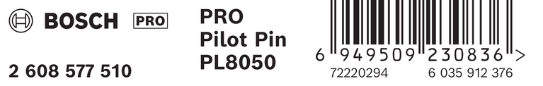 Etiqueta Bosch PRO Pilot Pin PL8050 con código de barras.