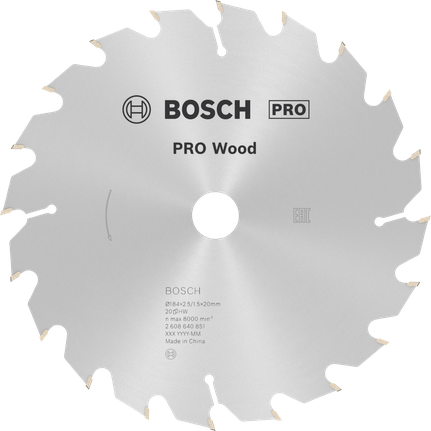 Hoja de sierra circular Bosch PRO Wood 184 mm para madera.
