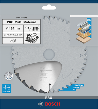 Hoja de sierra circular Bosch PRO Multi Material 184×2,5×16 mm.