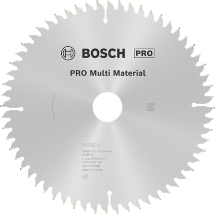 Hoja de sierra circular Bosch PRO Multi Material de 184 mm.