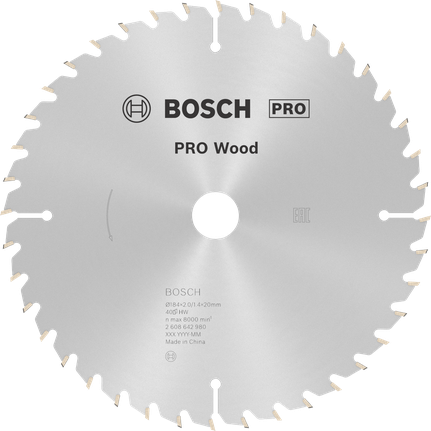 Hoja de sierra circular Bosch PRO Wood de 184 x 20 mm.