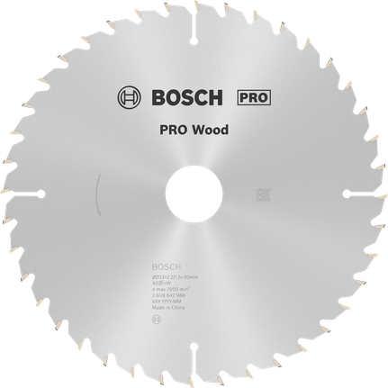 Hoja de sierra circular Bosch PRO Wood de 203 mm para un corte preciso.