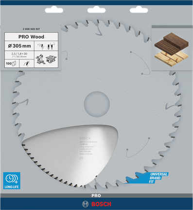 Hoja de sierra circular para madera Bosch PRO de 305 mm para un corte preciso de la madera.