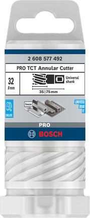 Fresa anular Bosch PRO Metal TCT de 32 mm para perforación de metal.