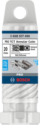 Fresa anular Bosch PRO Metal TCT de 20x50x93 mm.