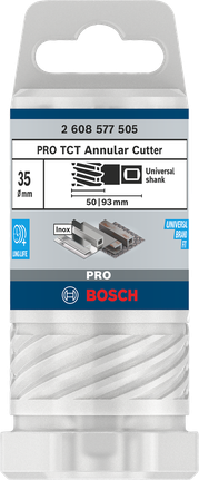 Fresa anular Bosch PRO Metal TCT de 35 mm para perforación de metal.
