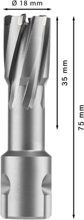 Fresa anular Bosch PRO Metal TCT de 18 x 35 x 75 mm.