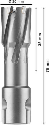 Fresa anular Bosch PRO Metal TCT de 20 x 35 x 75 mm.