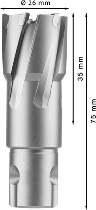 Fresa anular Bosch PRO Metal TCT de 26x35x75 mm.