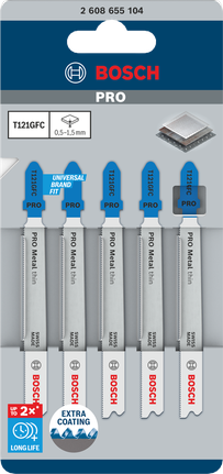 Paquete de hojas de sierra de calar finas Bosch PRO Metal T121GFC, 92 mm.