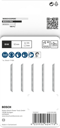 Hojas de sierra de calar Bosch PRO Metal medianas T121AFC de 92 mm, paquete de 5 unidades.
