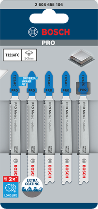 Paquete de 5 hojas de sierra de calar Bosch PRO Metal medianas T121AFC.