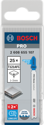 Paquete de 25 hojas de sierra de calar Bosch PRO Metal medianas T121AFC.