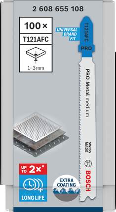 Paquete de 100 hojas de sierra de calar Bosch PRO Metal medianas T121AFC.