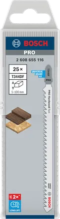 Paquete de 25 hojas de sierra de calar Bosch PRO Hardwood fast T344DF.