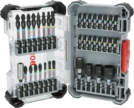 Juego de puntas de destornillador de impacto Bosch PRO en estuche organizado de 36 piezas.