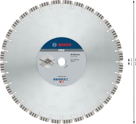 Disco de diamante para hormigón Bosch PRO de 450 mm para corte.