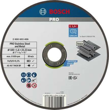 Disco de corte Bosch PRO para acero inoxidable y metal de 180 mm.