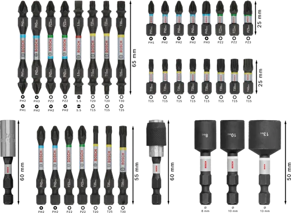 Juego de puntas de destornillador de impacto Bosch PRO, 36 piezas.