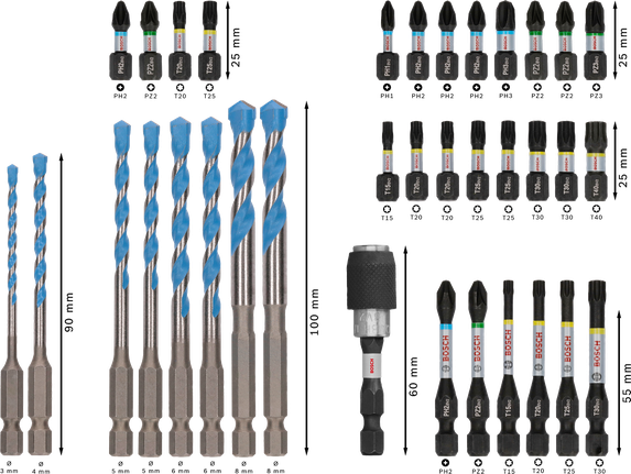 Bosch PRO Impact Juego mixto de brocas para taladro y destornillador, 35 piezas.