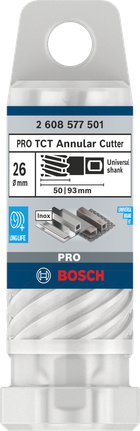 Fresa anular Bosch PRO Metal TCT de 26 x 50 x 93 mm.