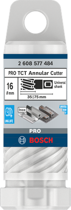 Fresa anular Bosch PRO Metal TCT de 16 mm para perforación de metal.