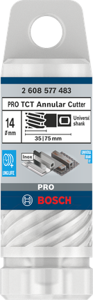 Fresa anular Bosch PRO Metal TCT de 14 mm para perforación de metal.