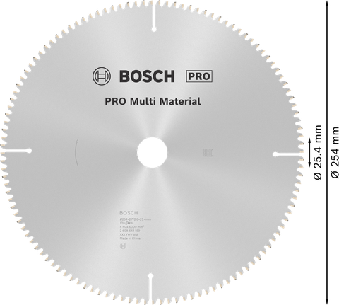 Hoja de sierra circular Bosch PRO Multi Material de 254 mm.