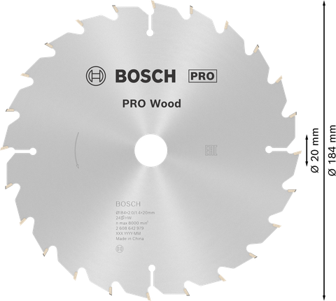 Hoja de sierra circular Bosch PRO Wood de 184 mm para cortar madera.