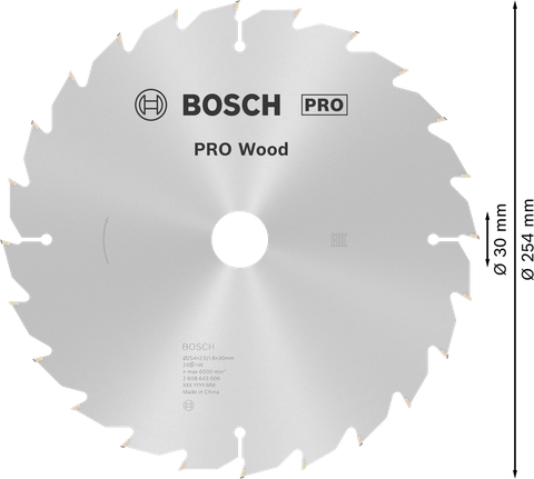 Hoja de sierra circular Bosch PRO para madera de 254 mm para trabajos de carpintería.