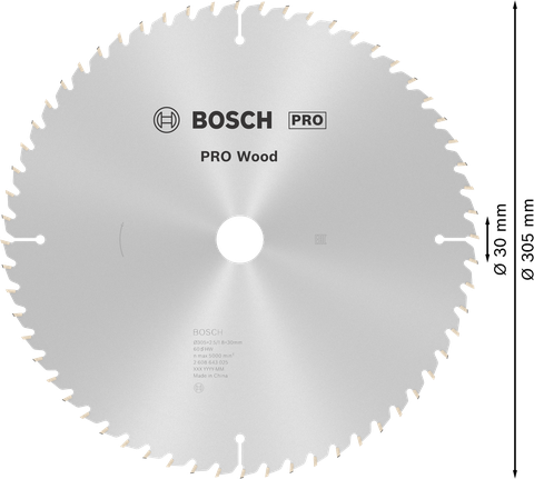 Hoja de sierra circular para madera Bosch PRO de 305 mm para cortes precisos.