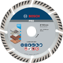 Disco de diamante multimaterial Bosch PRO de 150 mm para corte.