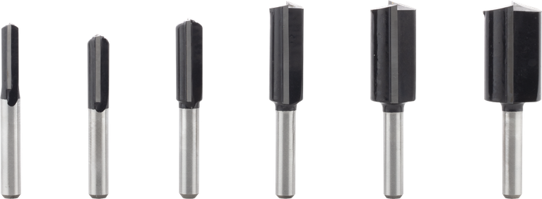Juego de 6 fresas rectas para router Bosch PRO con vástago de 1/4 de pulgada.