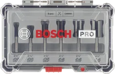 Juego de 6 fresas rectas para router Bosch PRO con vástago de 1/4 de pulgada.