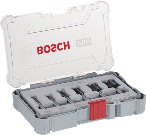 Juego de 6 fresas rectas para router Bosch PRO con vástago de 1/4″.