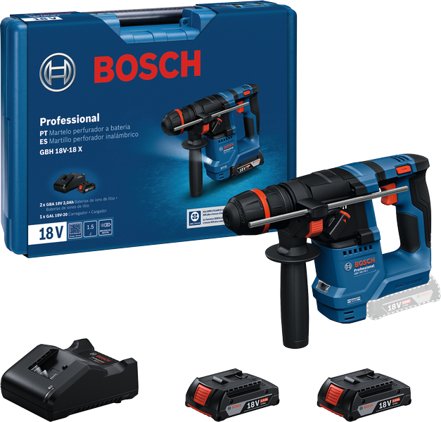 Juego de taladro percutor rotativo inalámbrico Bosch GBH 18V-18 X.